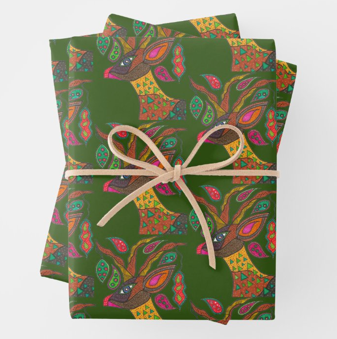 Pine Green Reindeer Gift Wrap