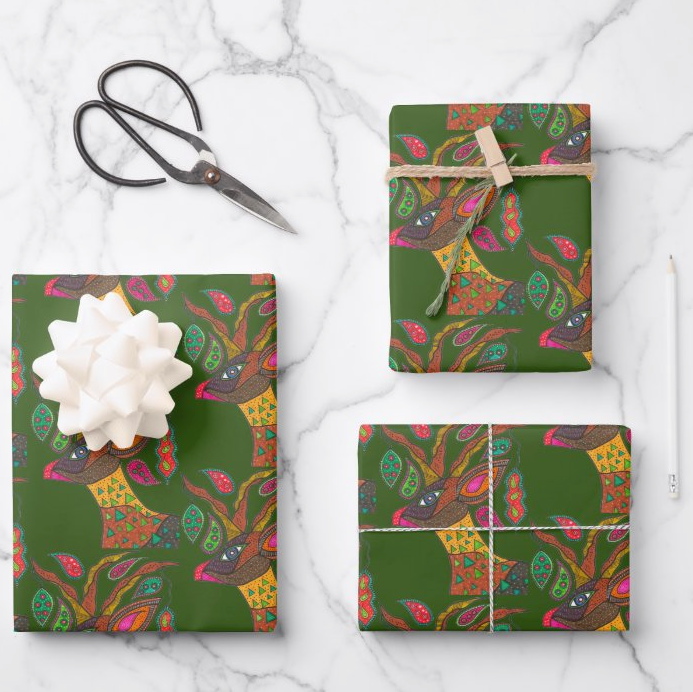 Pine Green Reindeer Gift Wrap