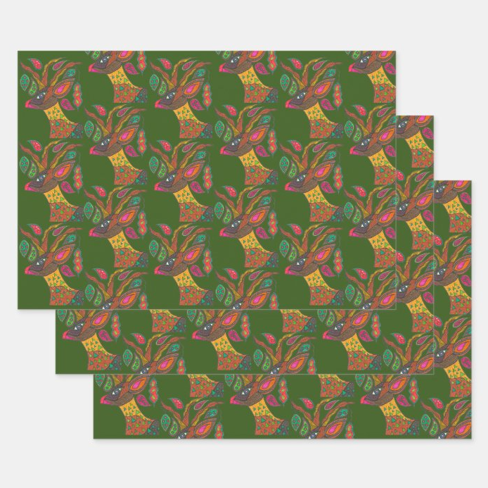 Pine Green Reindeer Gift Wrap