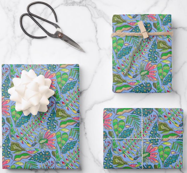 Sky Blue Fern Gift Wrap
