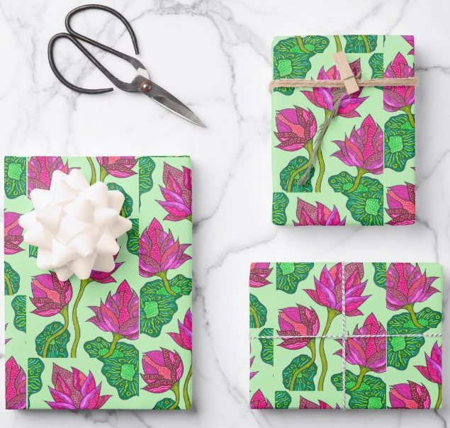 Mint Lotus Gift Wrap